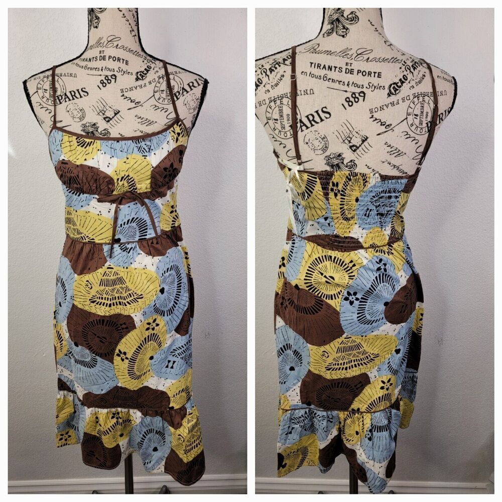 BCBG Maxazria Babydoll Midi Dress 2 Empire Waist Multicolor Fairy Cottagecore